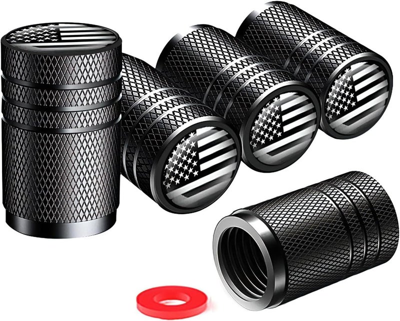 IJUSHND Tire Valve Stem Caps tire Valve Covers Valve stem Covers Black 5 pcs/Pack Anodized Aluminum Tire Valve Cap Set Corrosion Resistant Universal Stem Covers for Cars Trucks Motorcycles SUVs and Bikes - Image 1